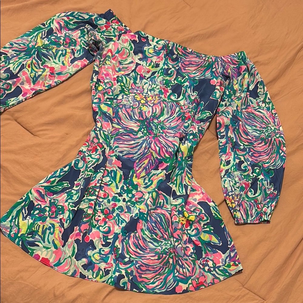 New silk Lilly Pulitzer Floral Off-Shoulder Dress